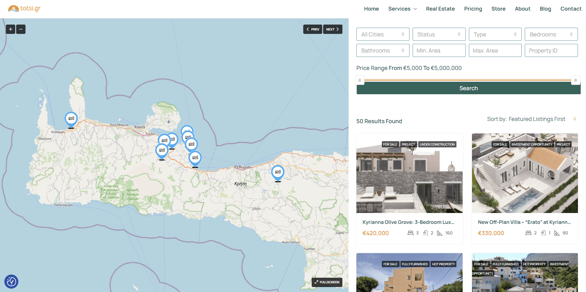 search real estate in crete with totsi